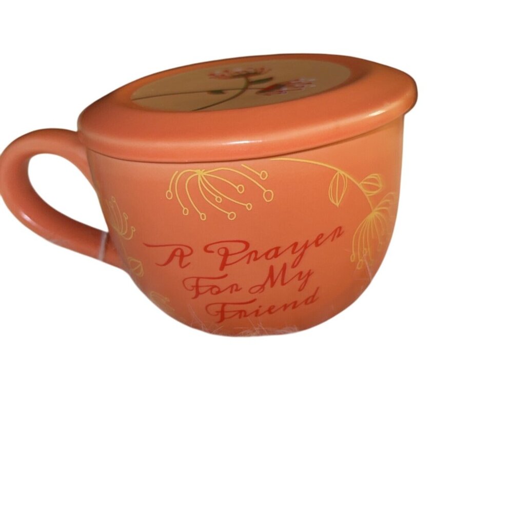 A Prayer For My Friend Orange Ceramic Lidded Mug & Saucer Set